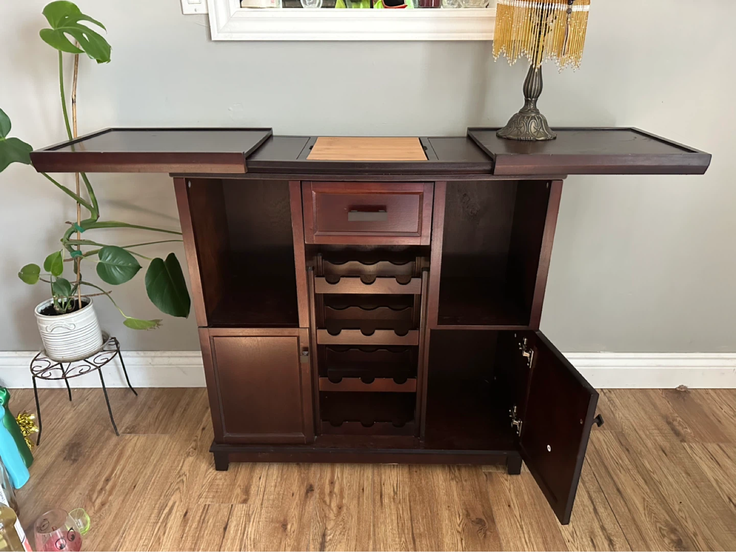 Dark Wood Bar Cabinet with Wine Rack - photo 2