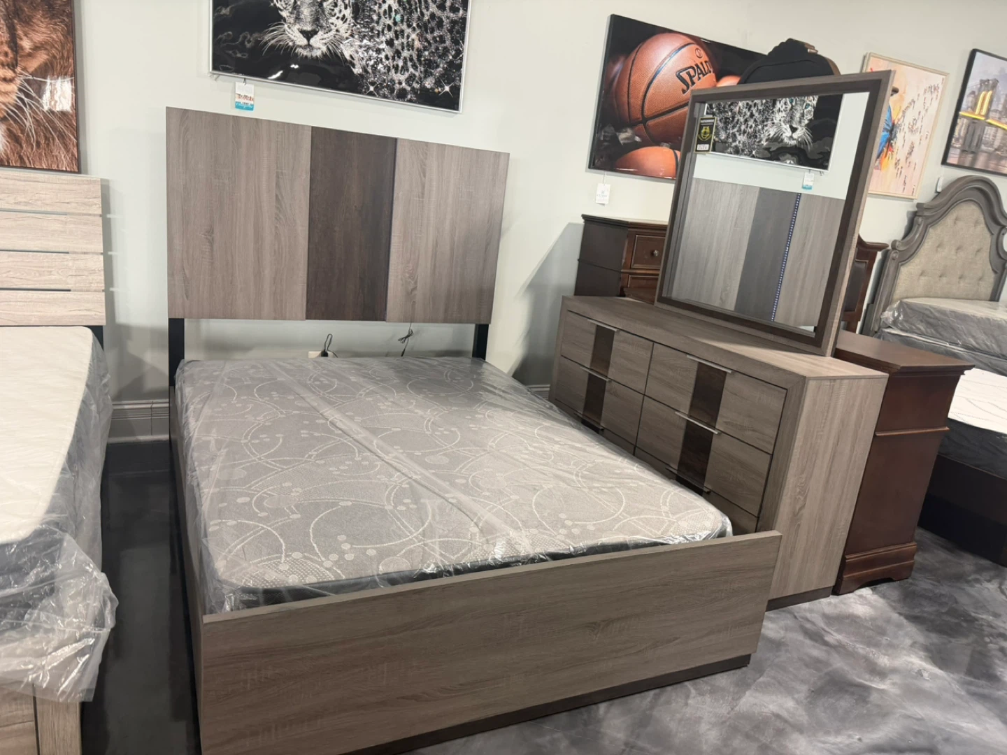 Wooden Bed Frame  queen set con Colchon Quality
