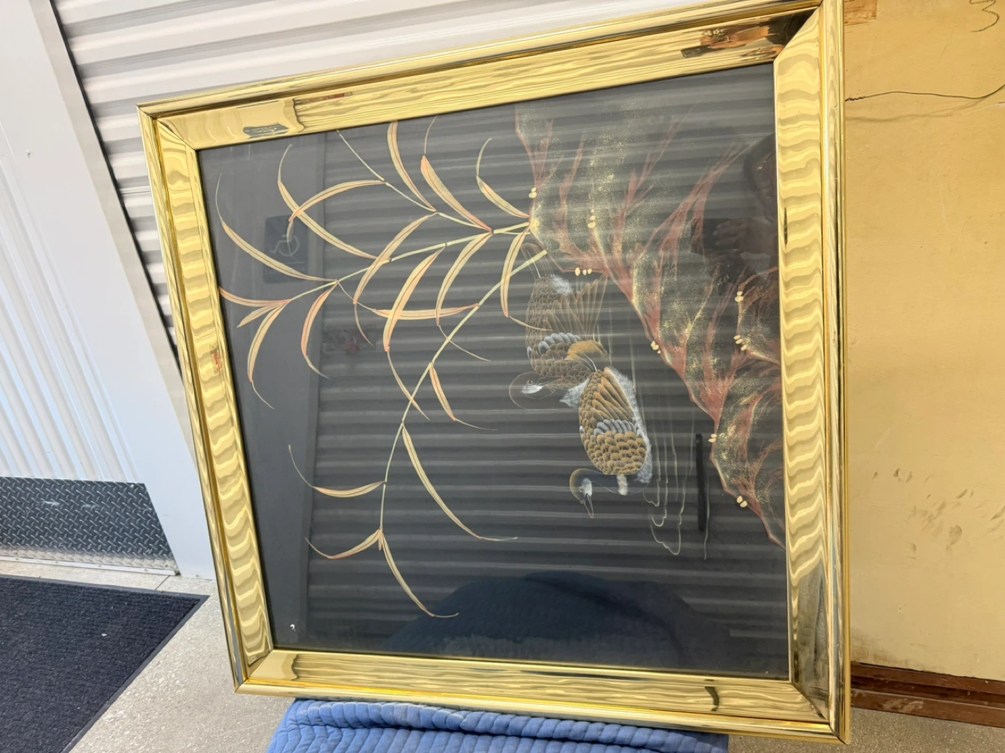 VTG Japanese Embroidered Panel  “Ducks&Weeds” in gold frame - photo 3