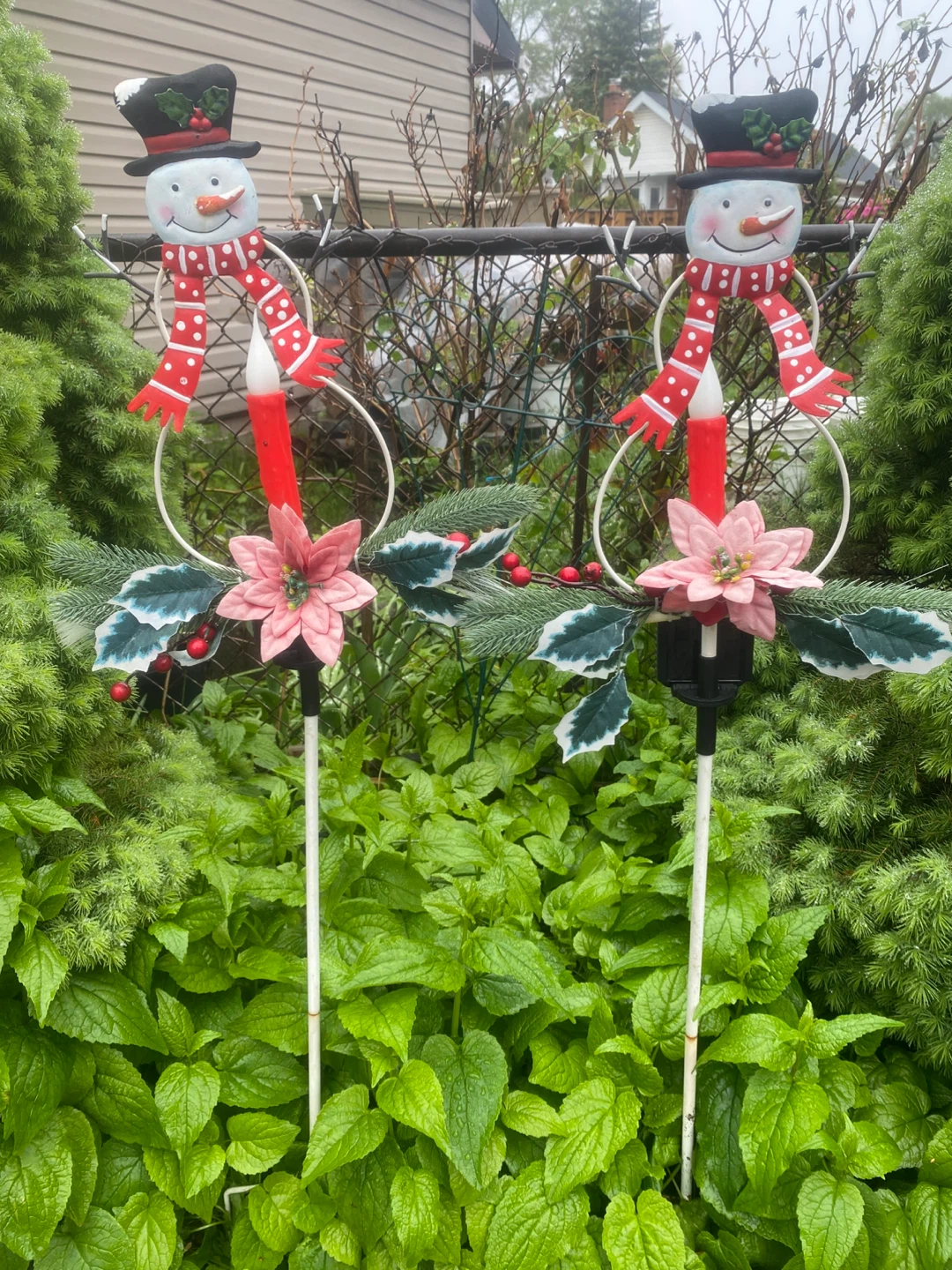 Set of 2 Christmas Snowman Garden Stakes