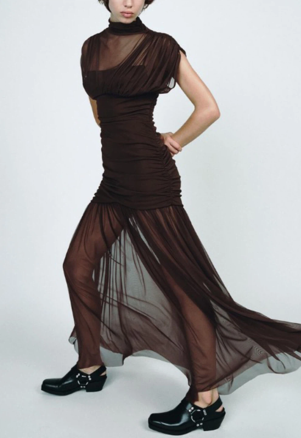 Zara NWT Ruched Mesh Gown Dress XL - photo 2