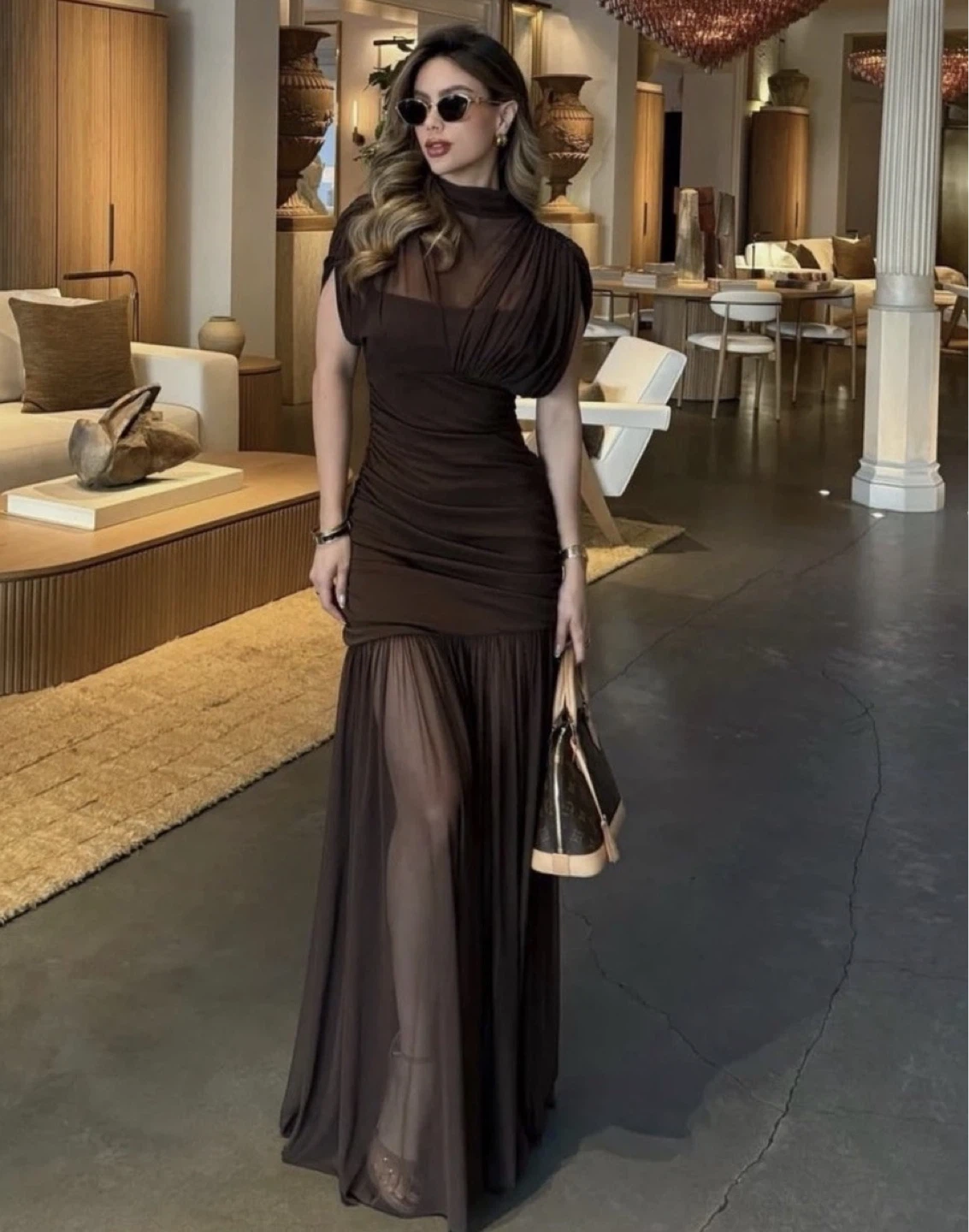 Zara NWT Ruched Mesh Gown Dress XL