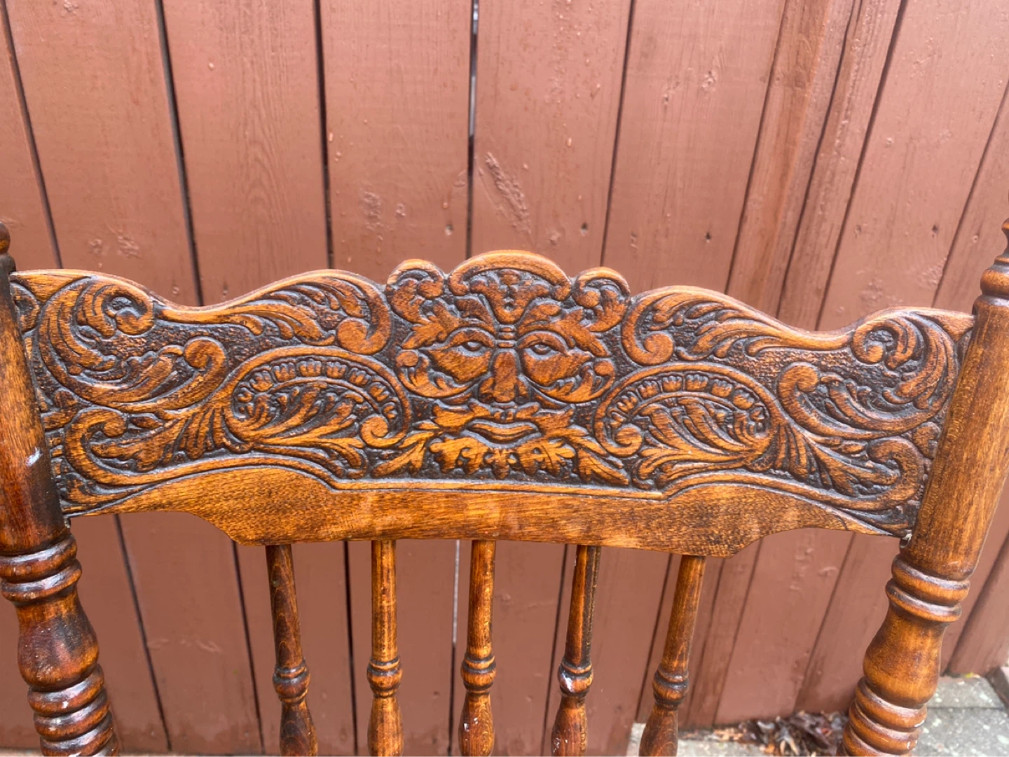 Vintage Wood Chair with Carved Face Detail - photo 2