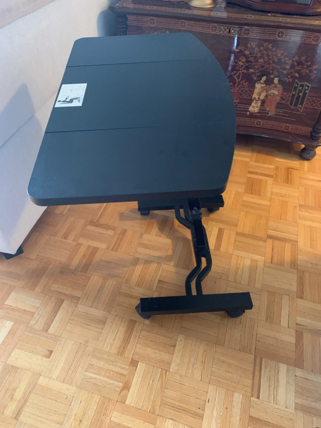 Adjustable Black Overbed Table with Wheels