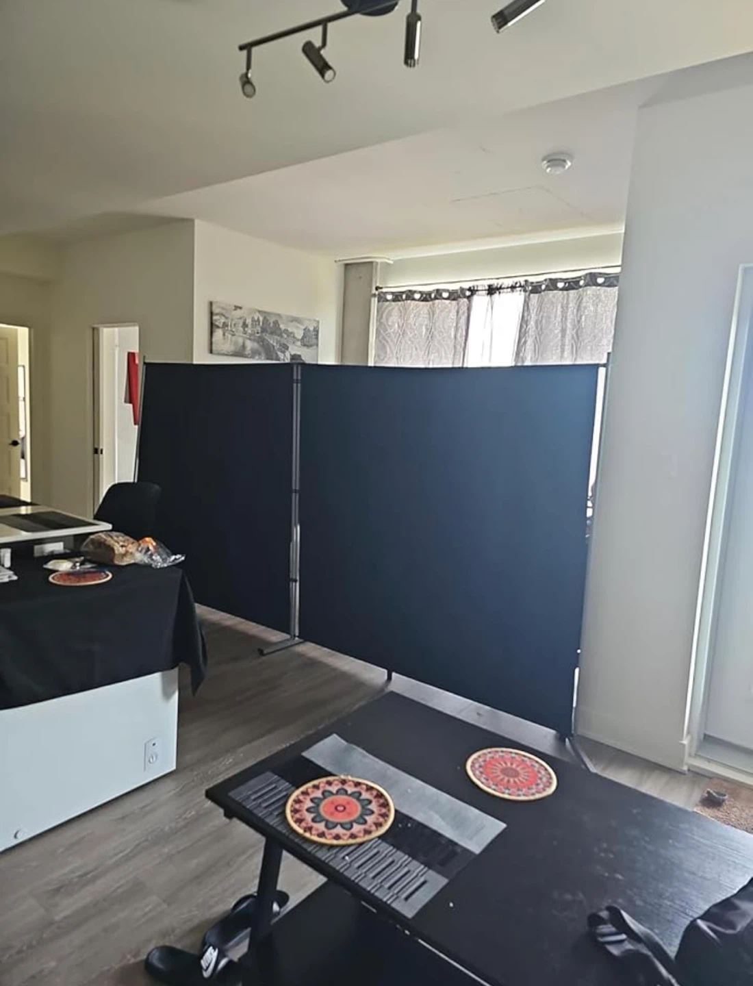 Black 4-Panel Room Divider Screen