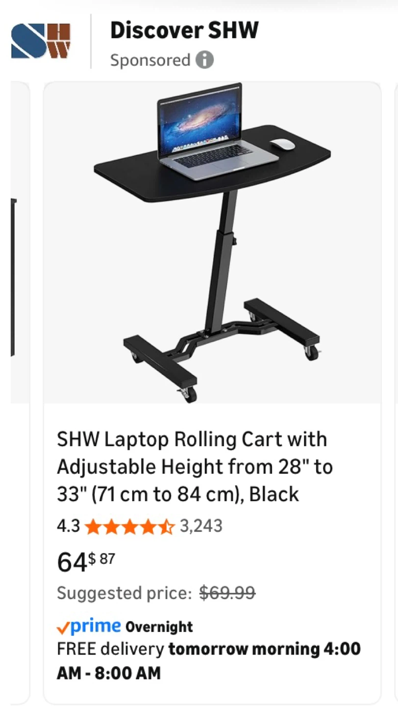 Adjustable Black Overbed Table with Wheels - photo 3