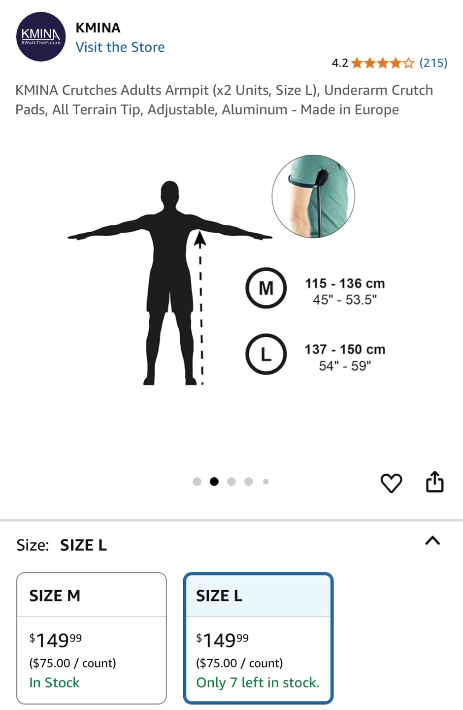 KMINA Crutches Adults (2 Units, Size L) - photo 3