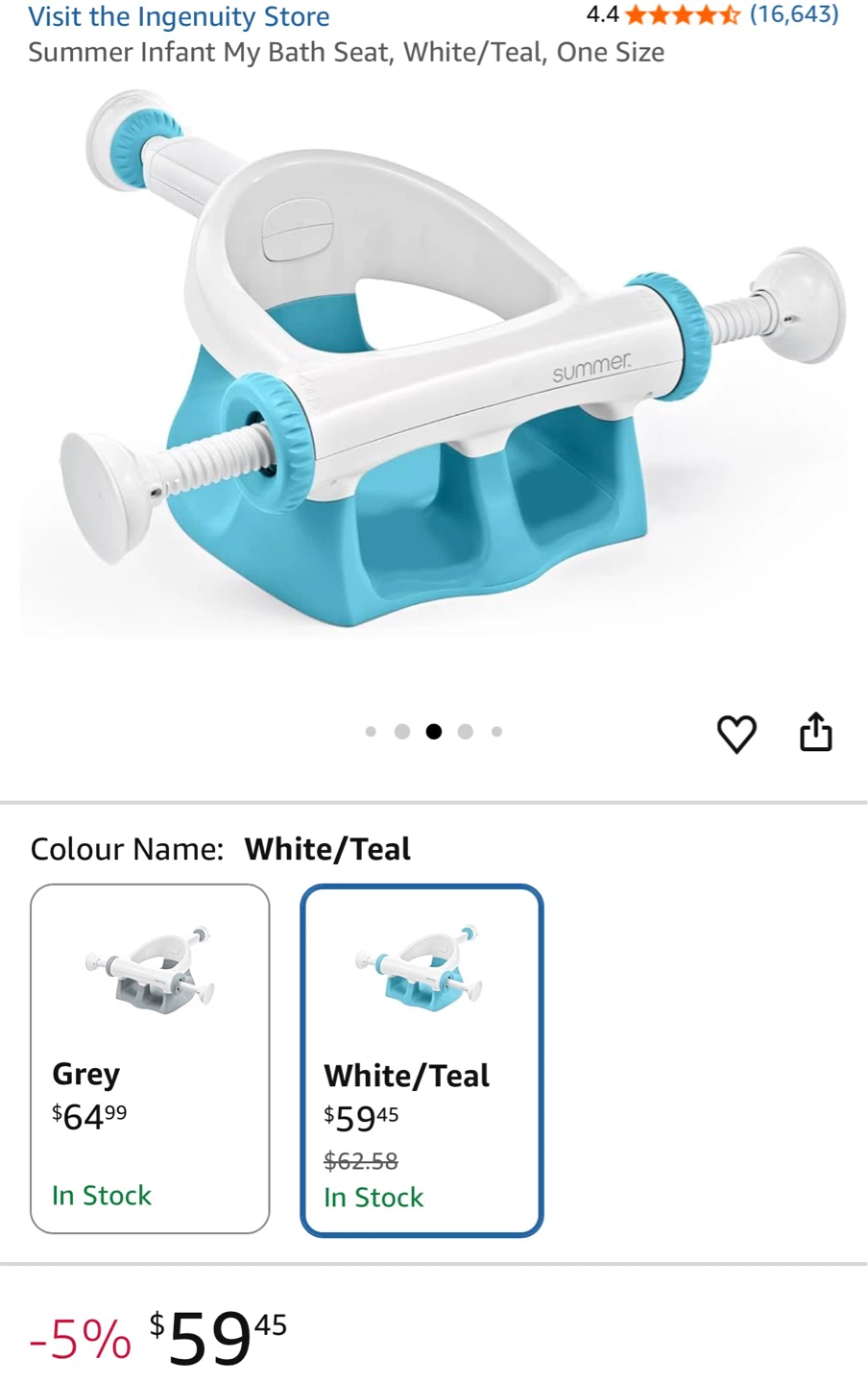 New! Summer Infant My Bath Seat - White/Teal - photo 5