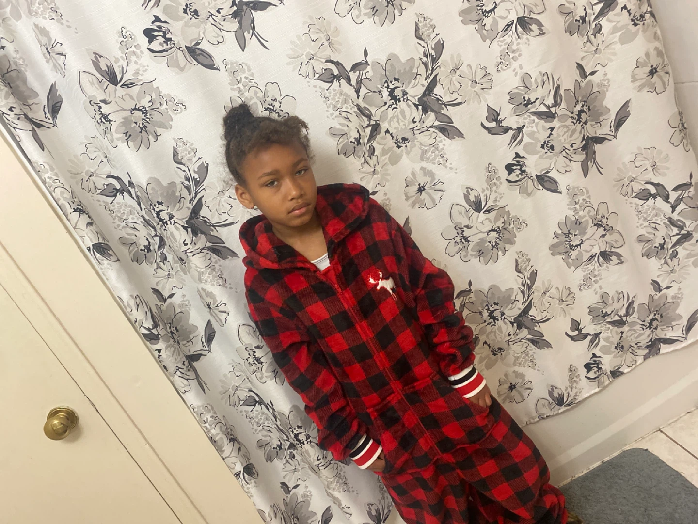 Red and Black Plaid Fleece Onesie with Hood - photo 5