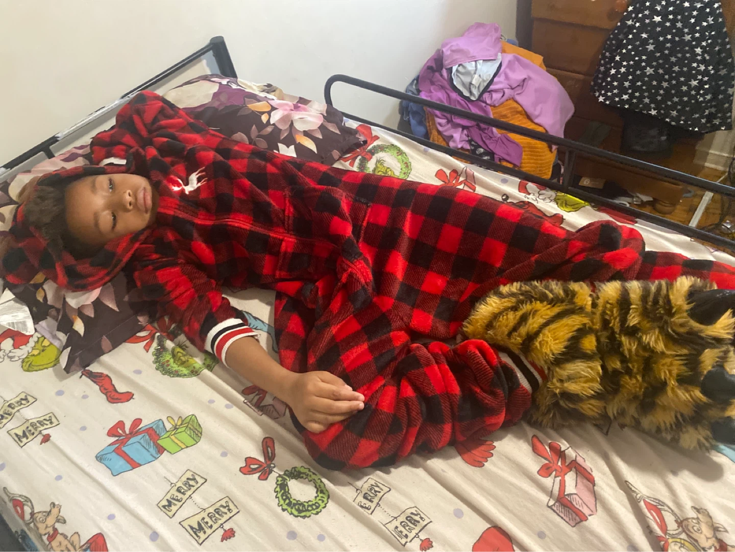 Red and Black Plaid Fleece Onesie with Hood - photo 4