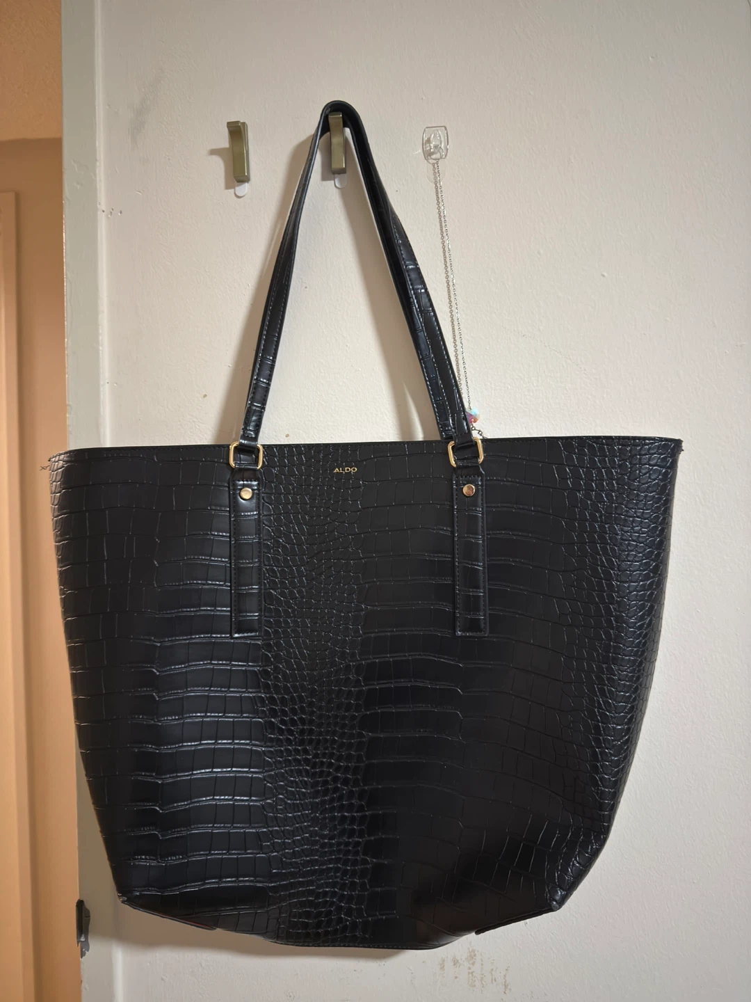 ALDO 2-Piece Black Faux Croc Bag Set