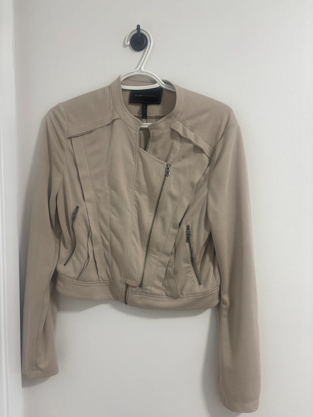 BCBGMAXAZRIA Beige Cropped Moto Jacket - photo 2