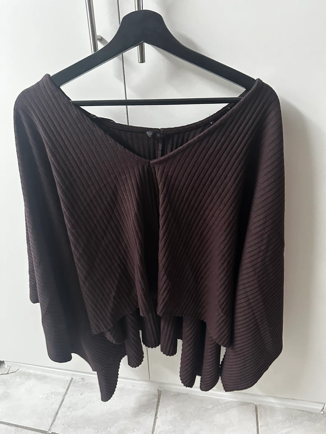Zara Brown Ribbed Poncho Style Top - Size S