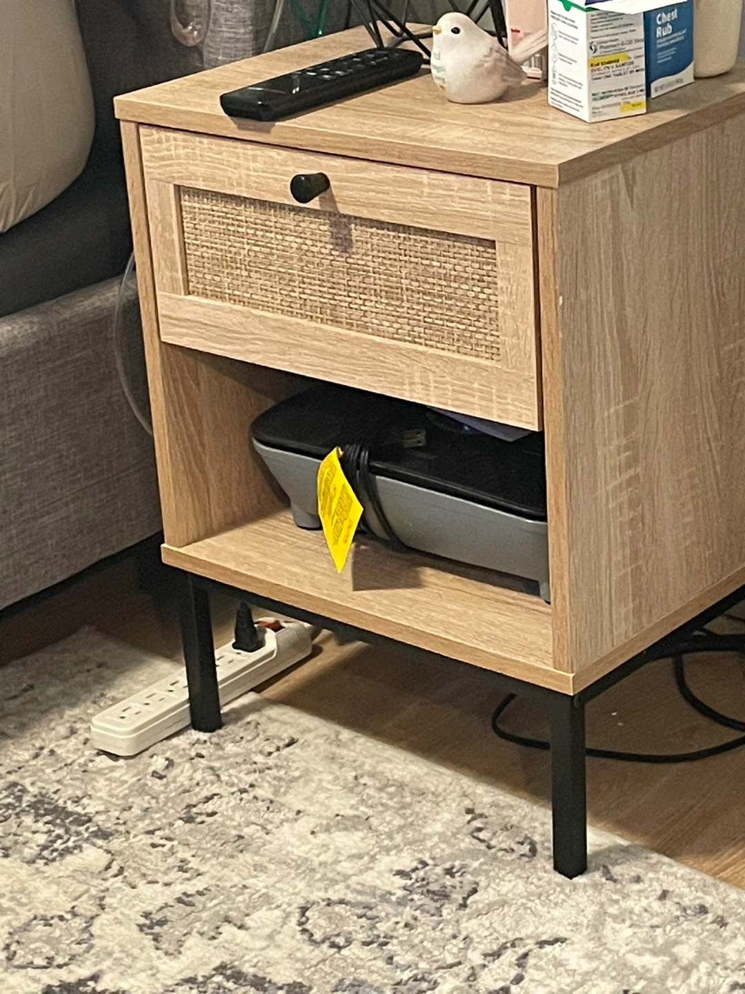 Wood Nightstand with Drawer and Open Shelf