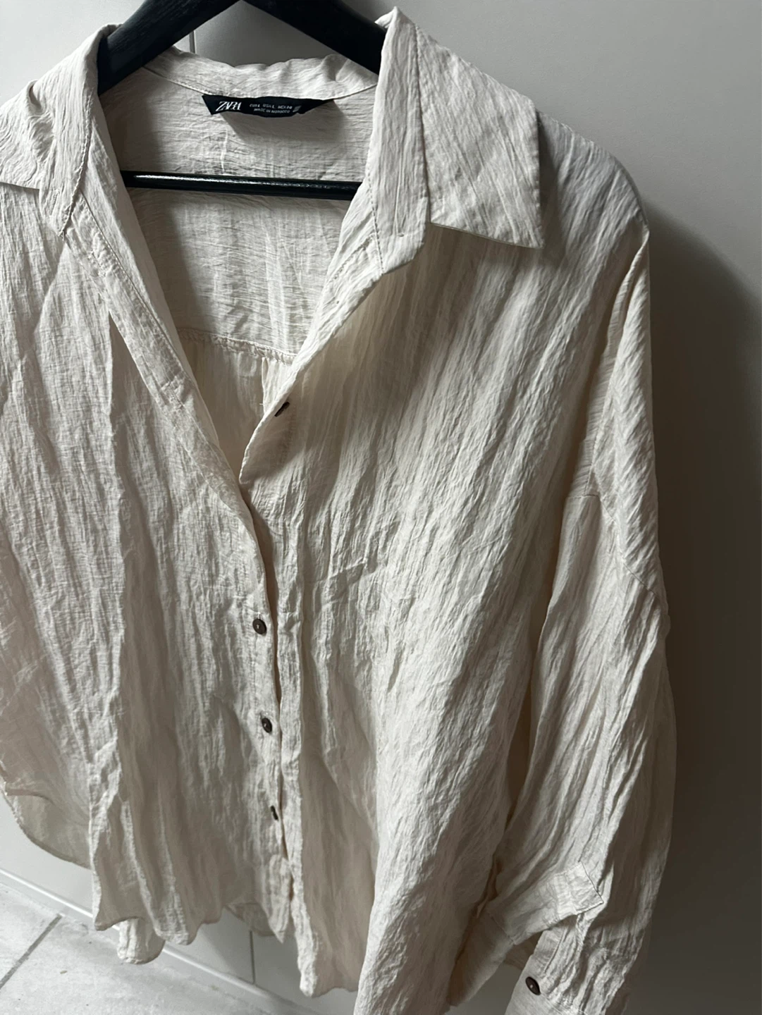 ZARA Cream Collared Long Sleeve Shirt - Size L - photo 2
