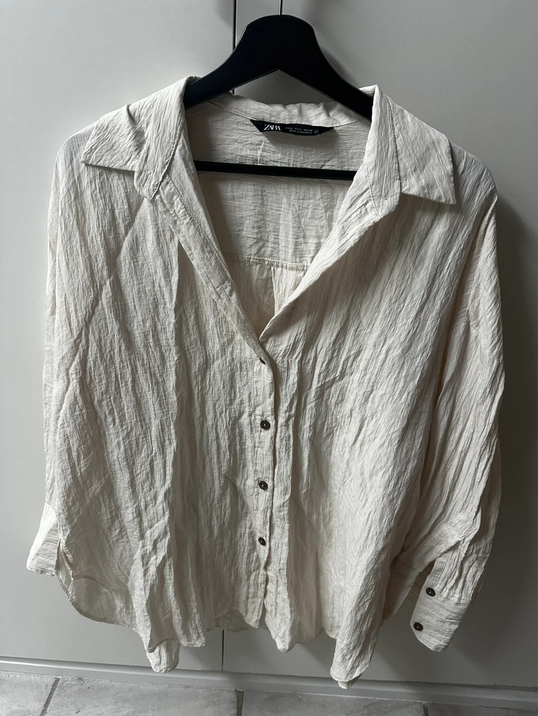 ZARA Cream Collared Long Sleeve Shirt - Size L