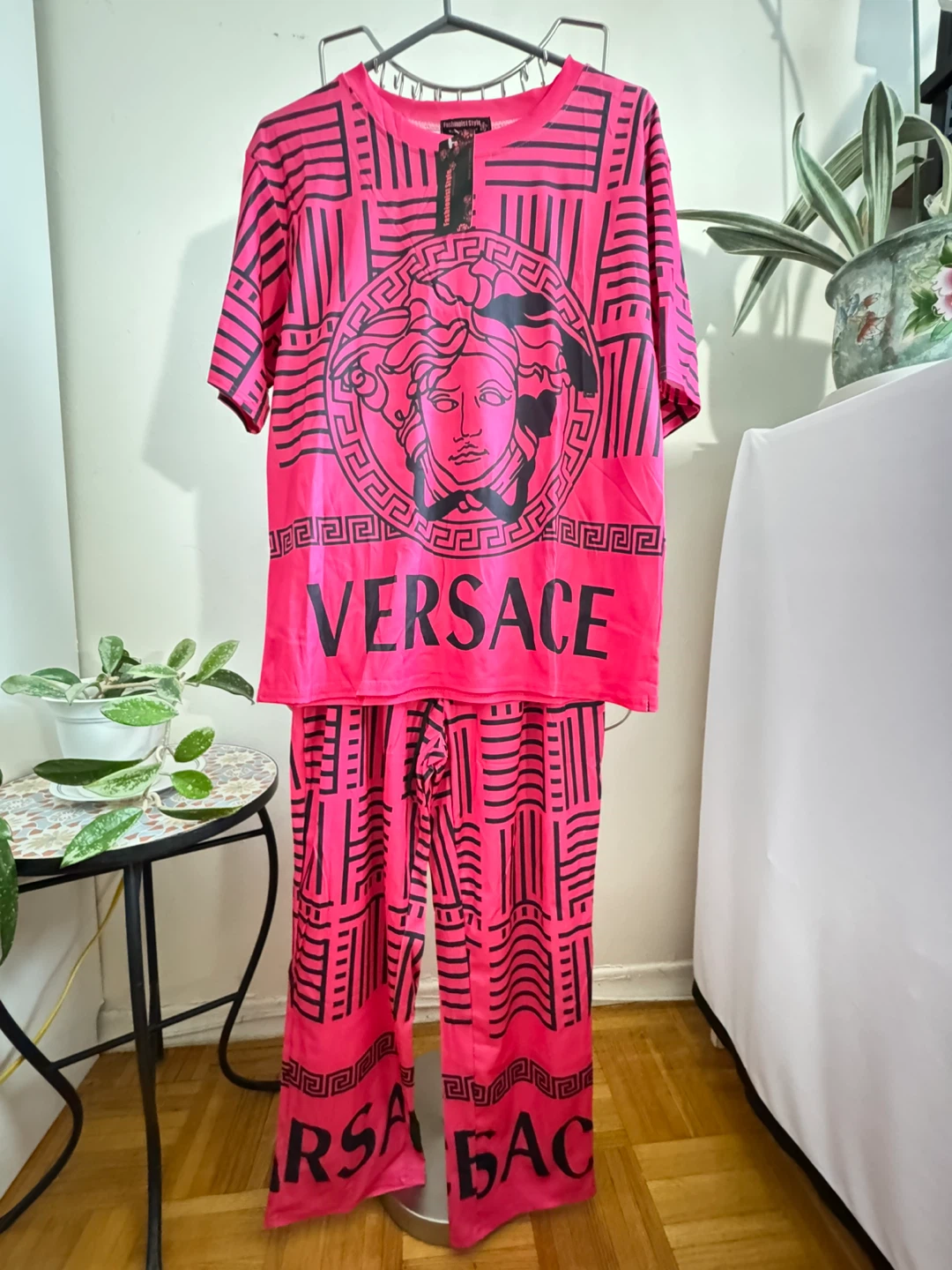 VERSACE Pink and Black Medusa Print Pajama Set - photo 3