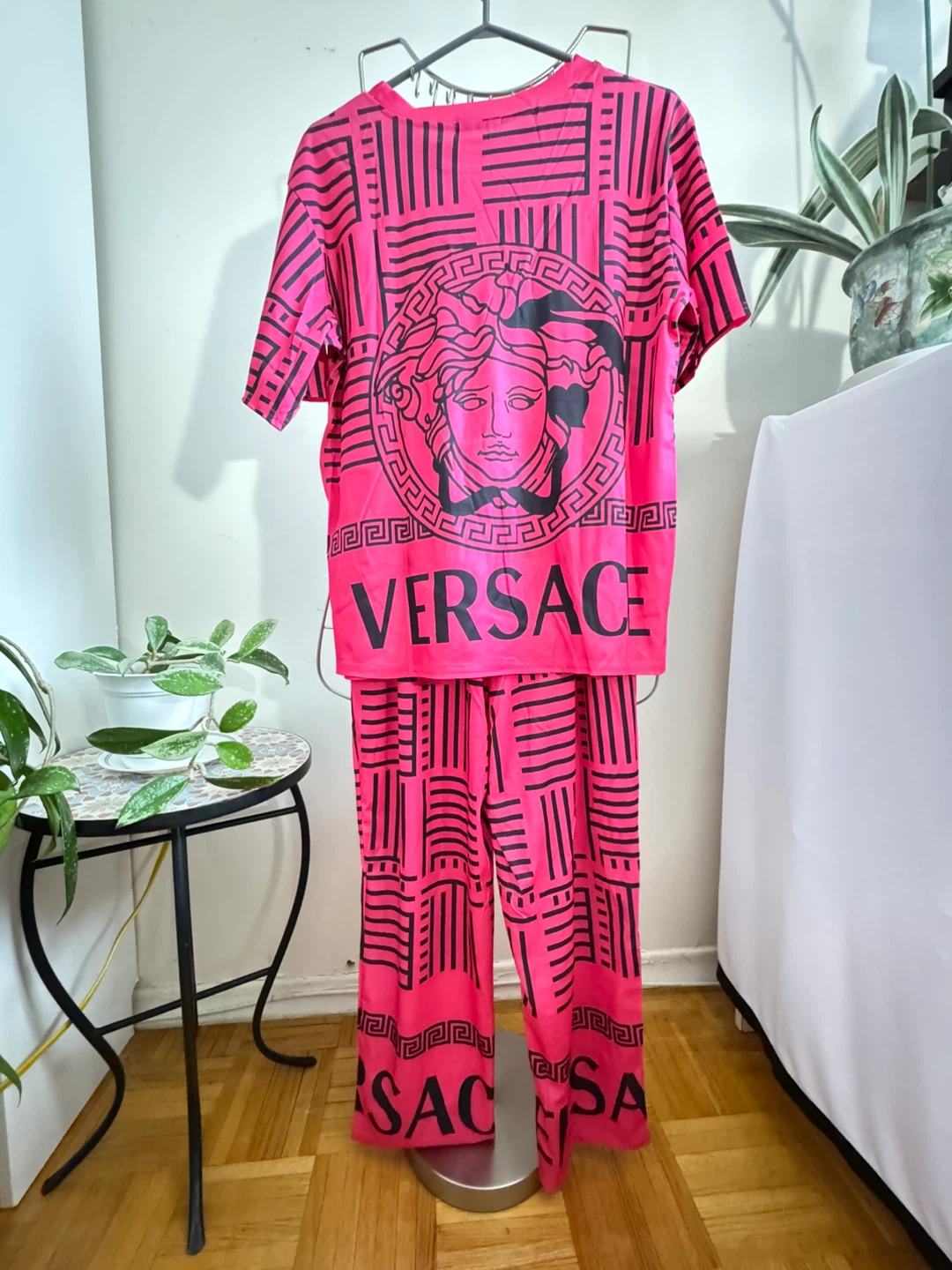 VERSACE Pink and Black Medusa Print Pajama Set - photo 4