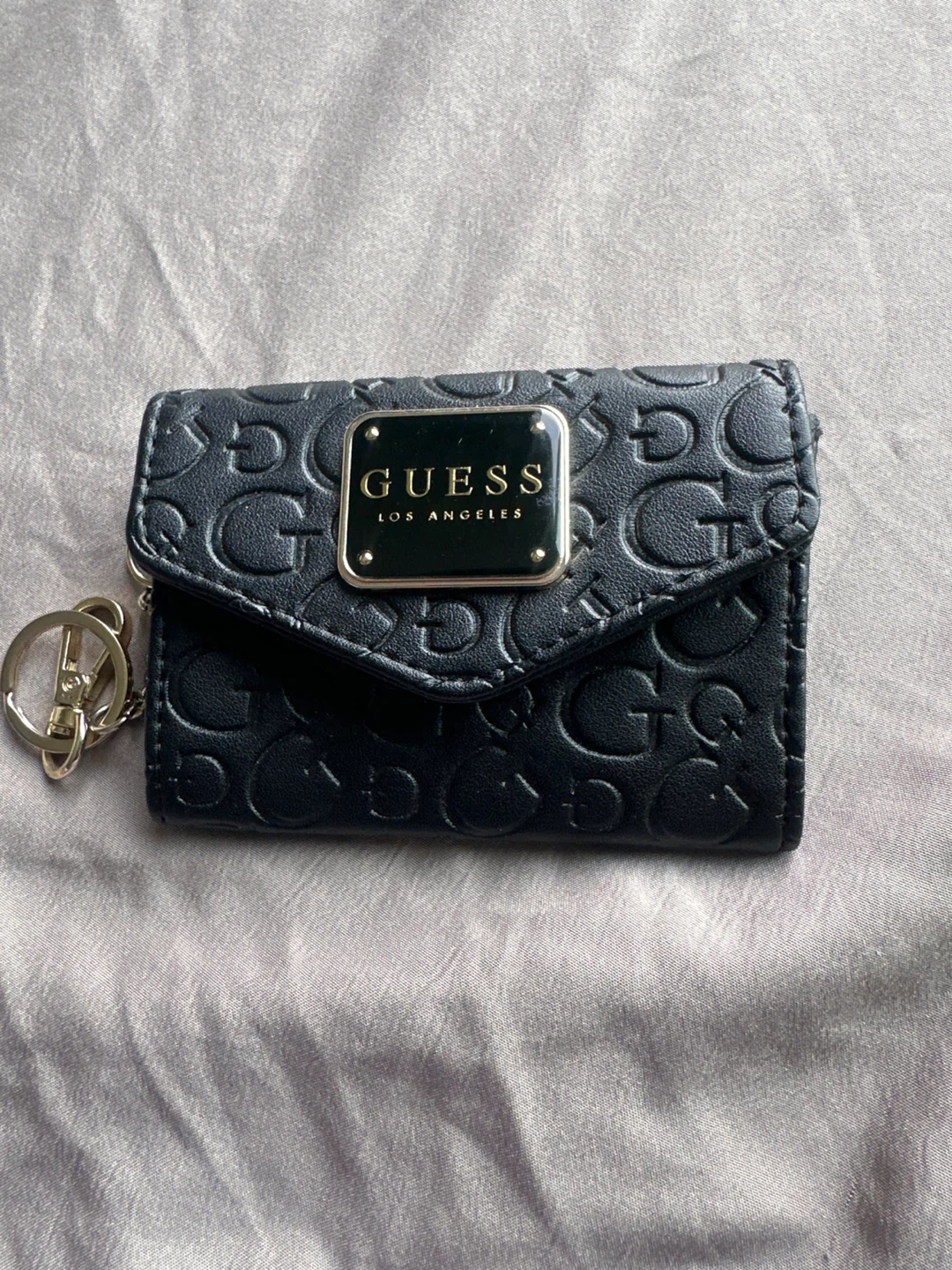 Guess Black Embossed Logo Card Holder with Keychain