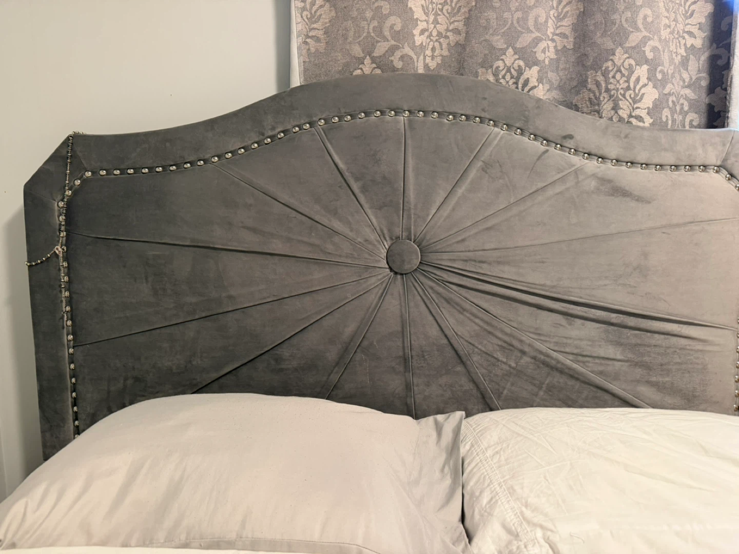 Grey Velvet Headboard and Bed Frame (QUEEN) - photo 2
