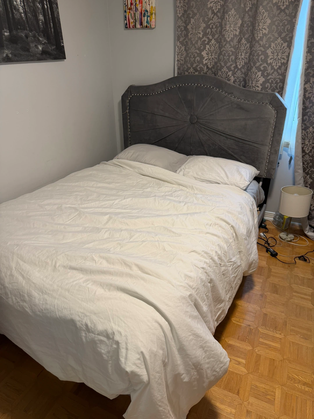 Grey Velvet Headboard and Bed Frame (QUEEN)