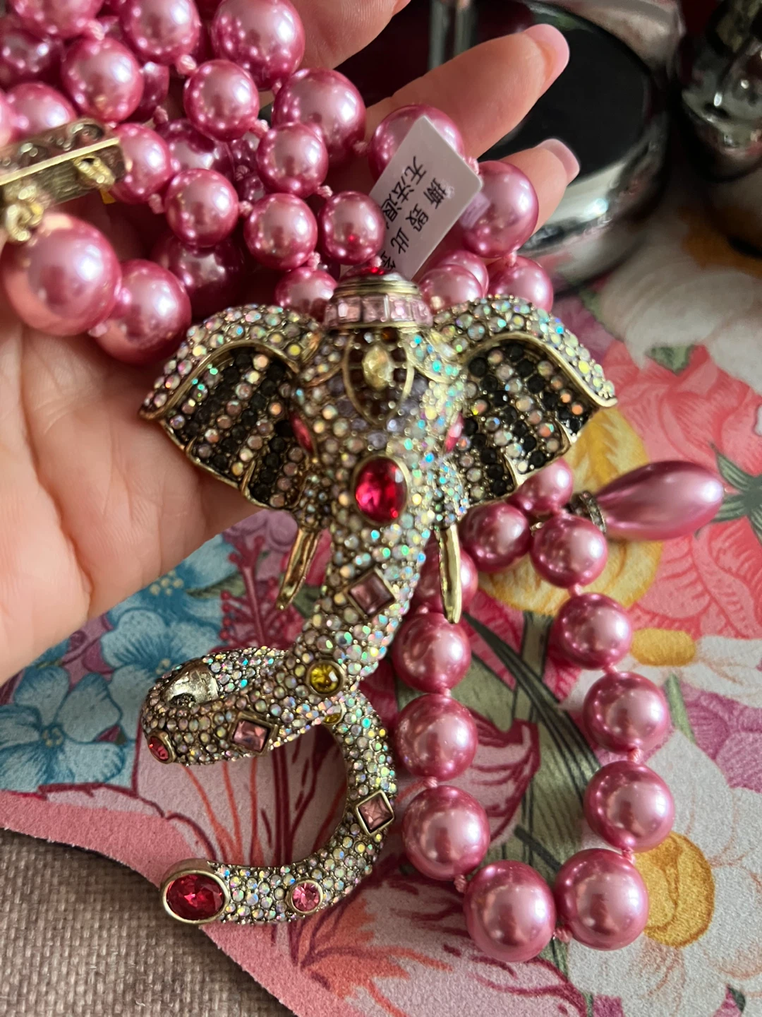 Pink Beaded Elephant Necklace