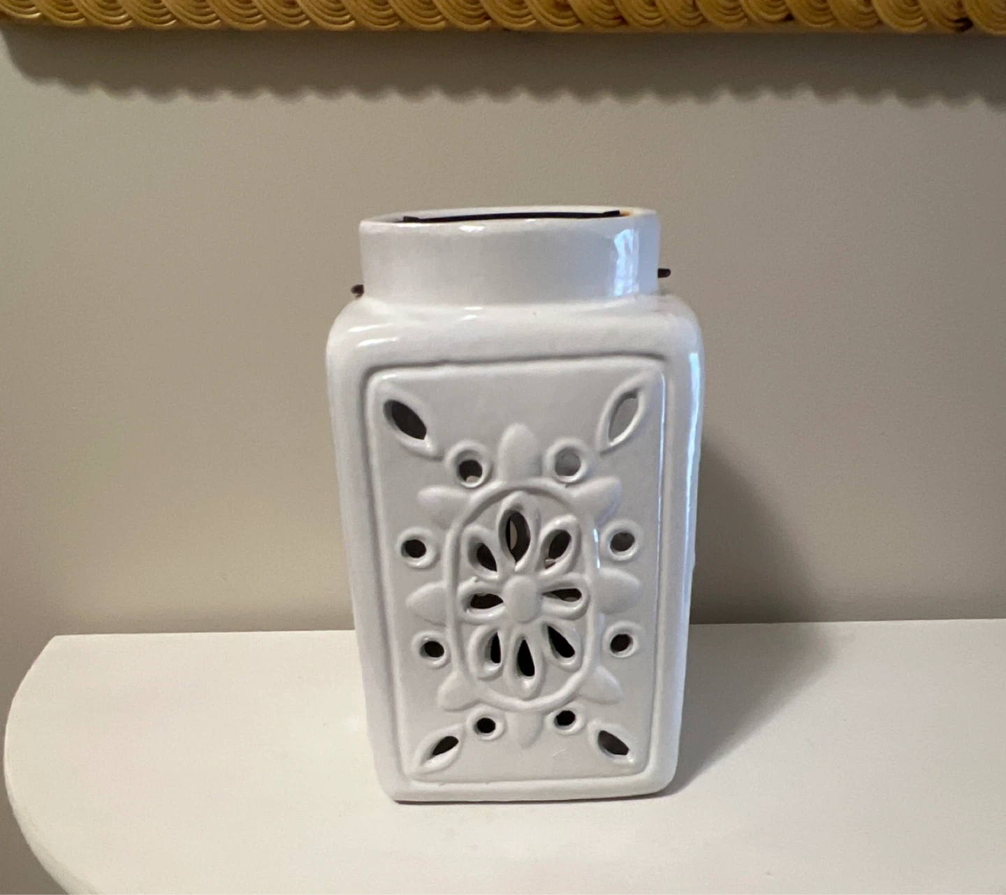 White Ceramic Lantern with Handle
