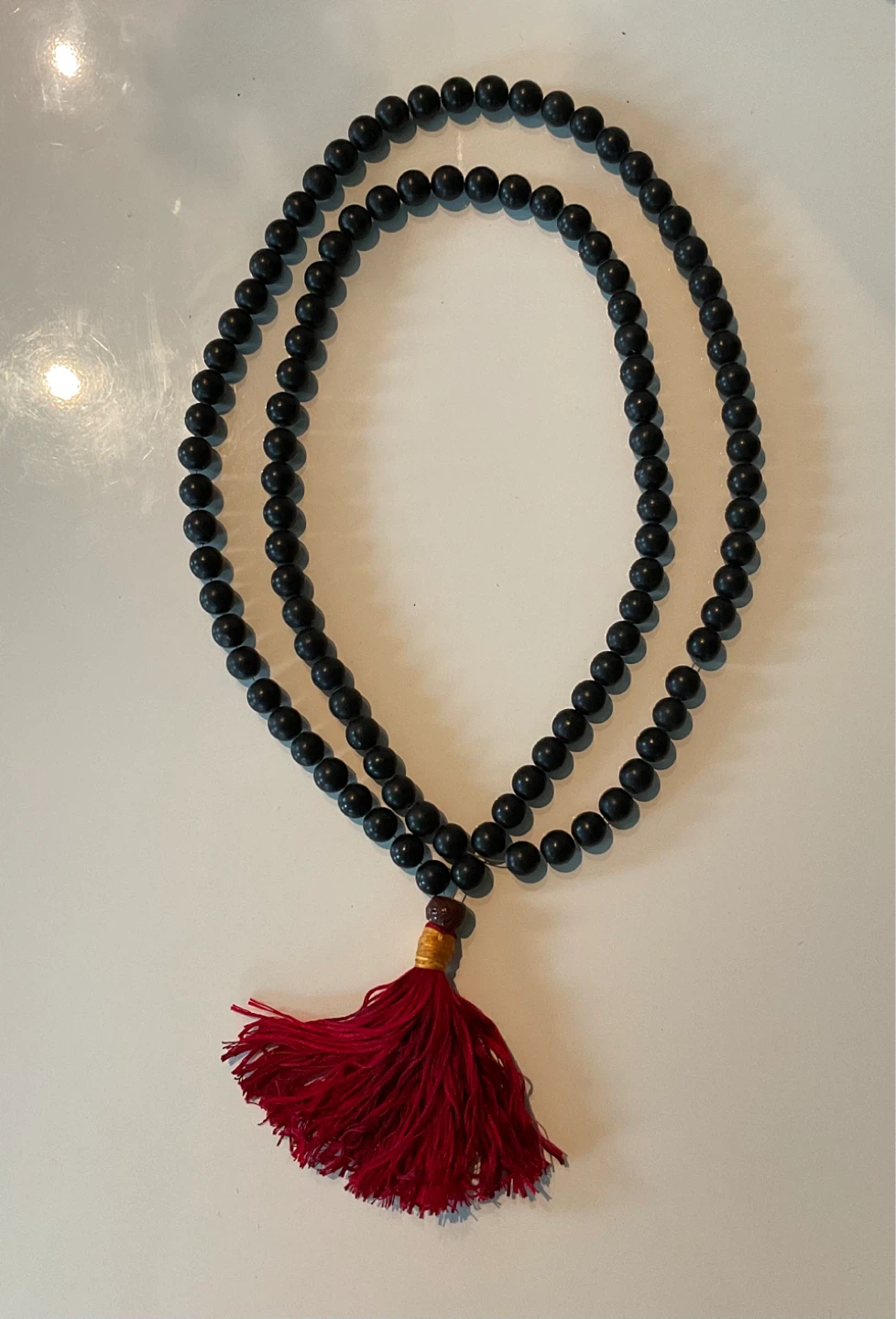 Buddhist prayer (malas) black beads with red tassel - photo 2