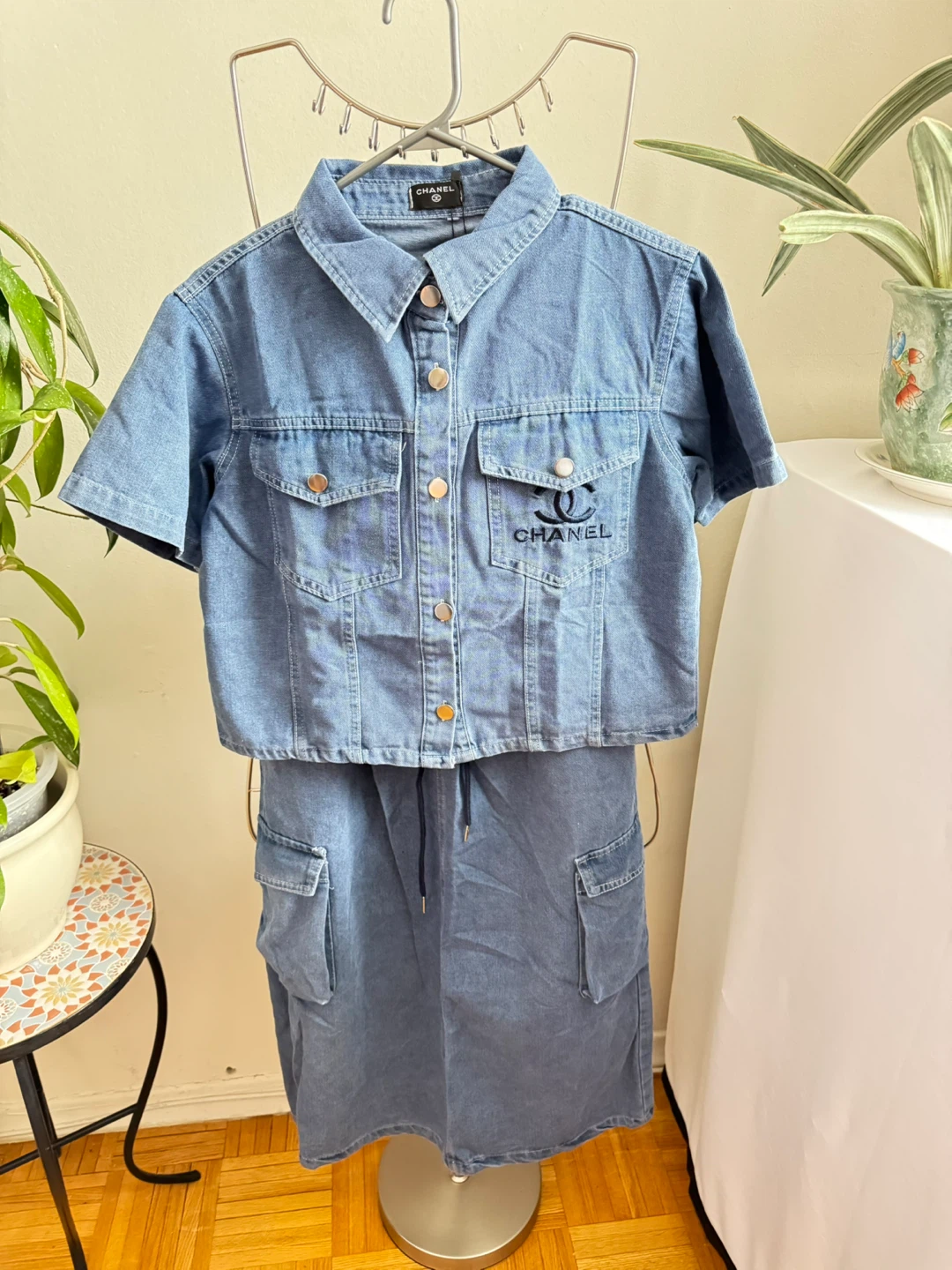 CHANEL Denim Jacket and Cargo Skirt Set