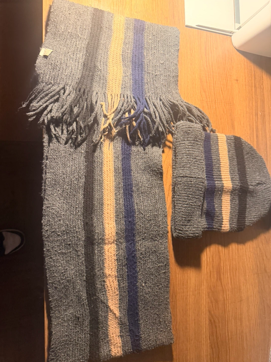 Gray Striped Knit Scarf and Beanie Set - photo 4