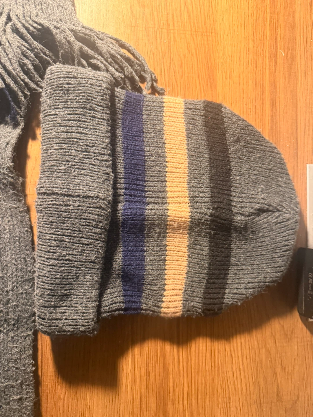 Gray Striped Knit Scarf and Beanie Set - photo 3