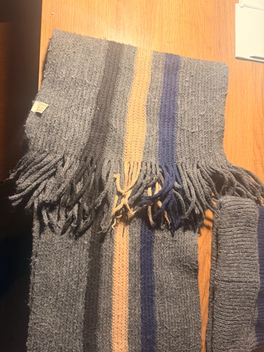 Gray Striped Knit Scarf and Beanie Set - photo 2