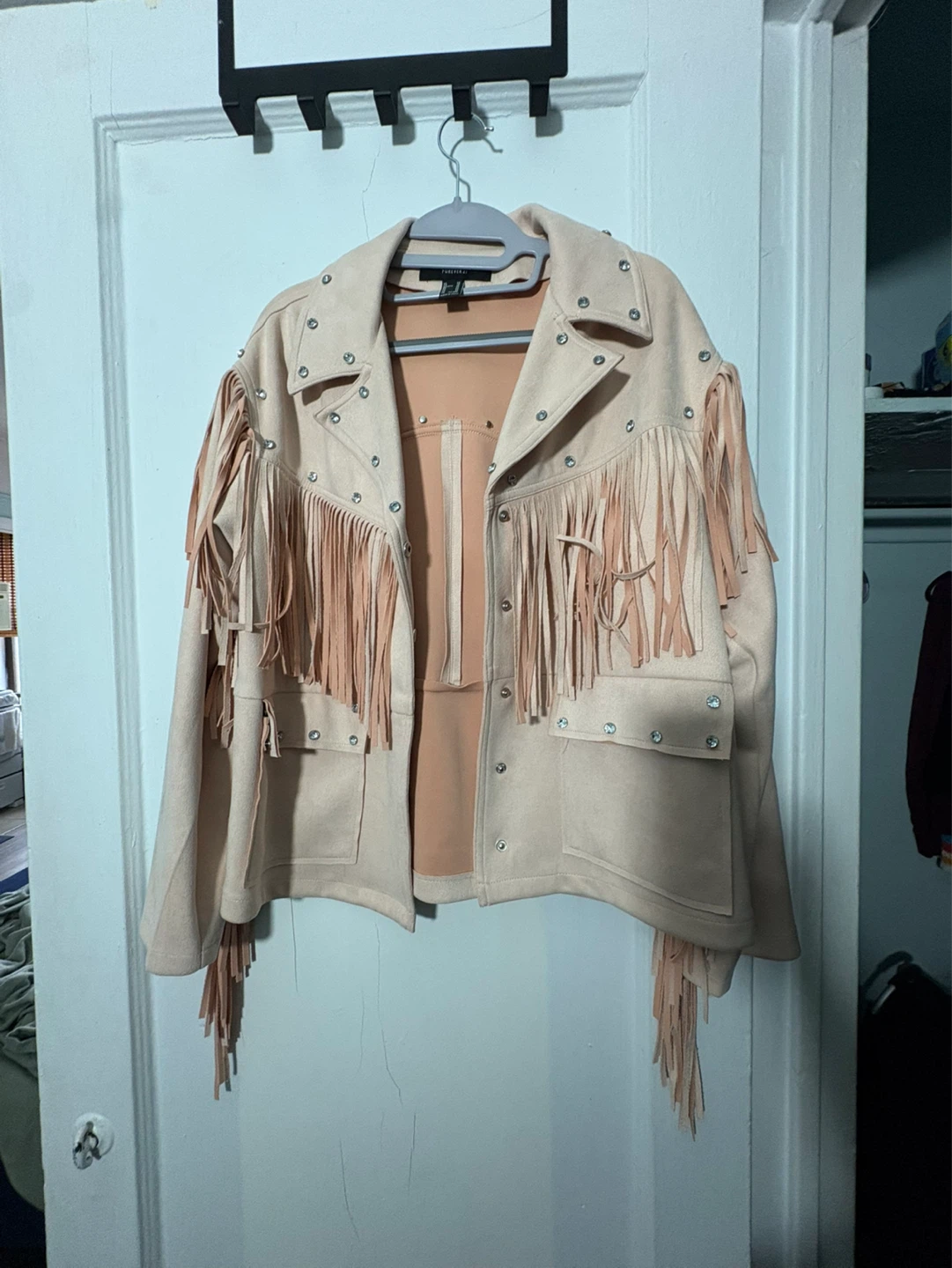 Faux Suede Fringe Jacket - Blush Pink - photo 2