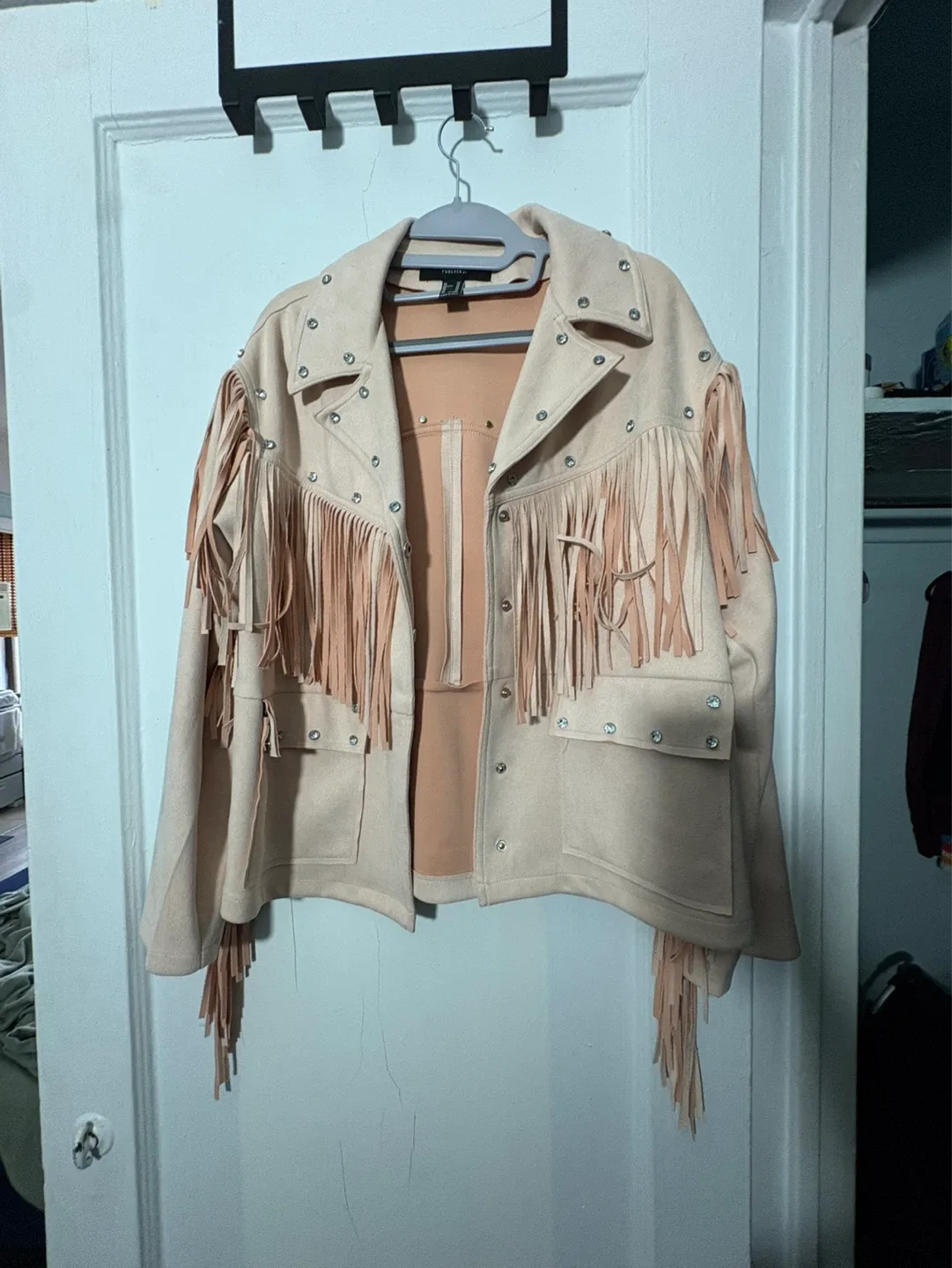 Faux Suede Fringe Jacket - Blush Pink - photo 2