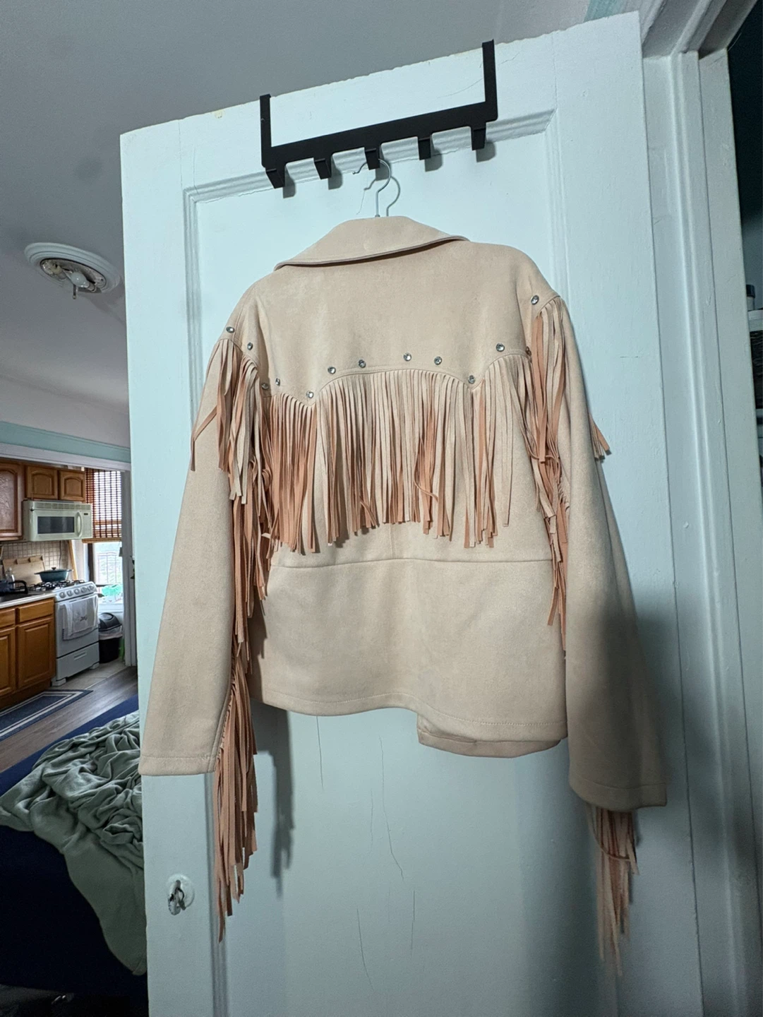 Faux Suede Fringe Jacket - Blush Pink