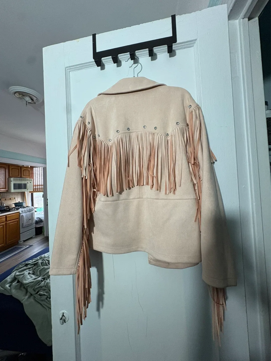 Faux Suede Fringe Jacket - Blush Pink