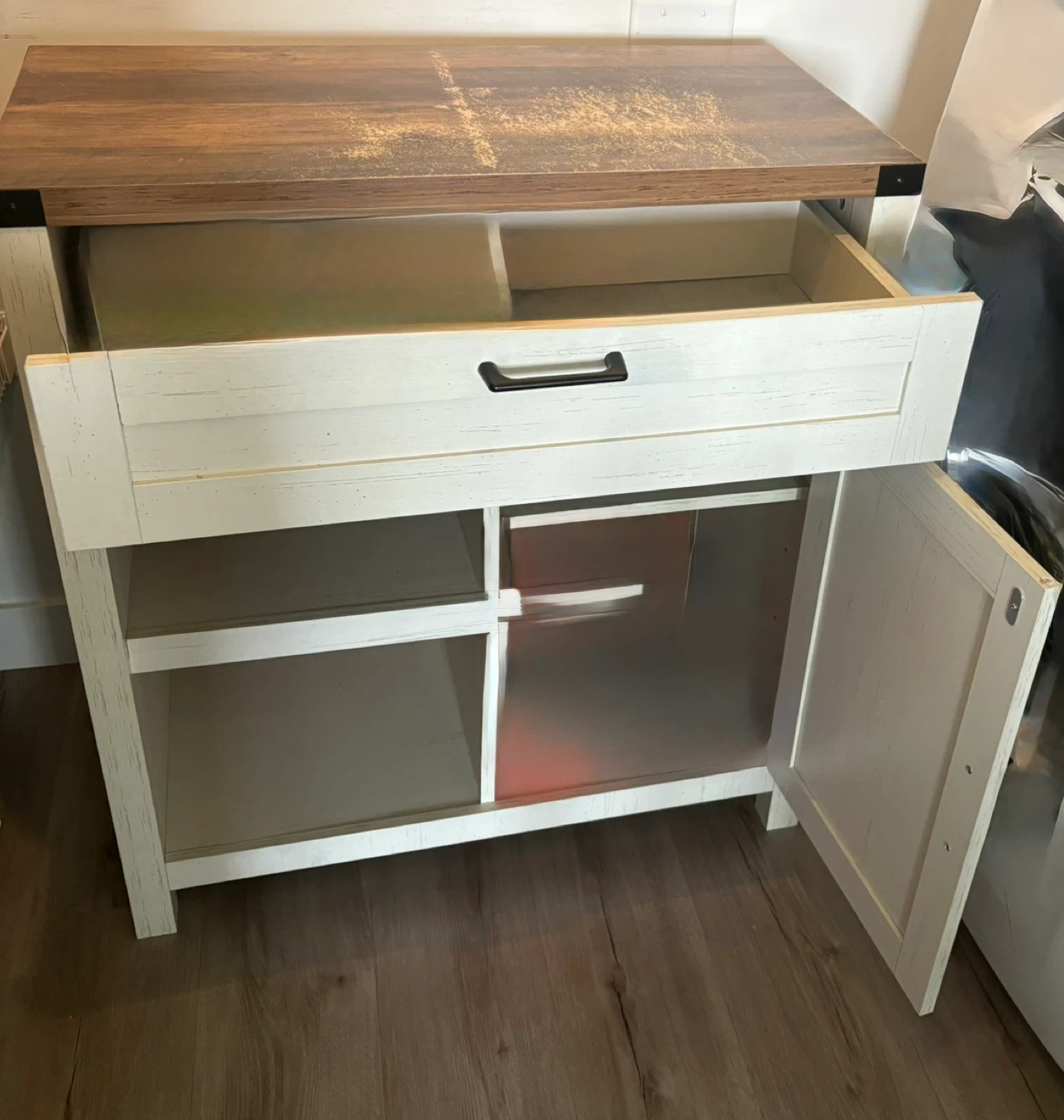 White and Wood Accent Cabinet with Drawer and Cabinet Storage - photo 2
