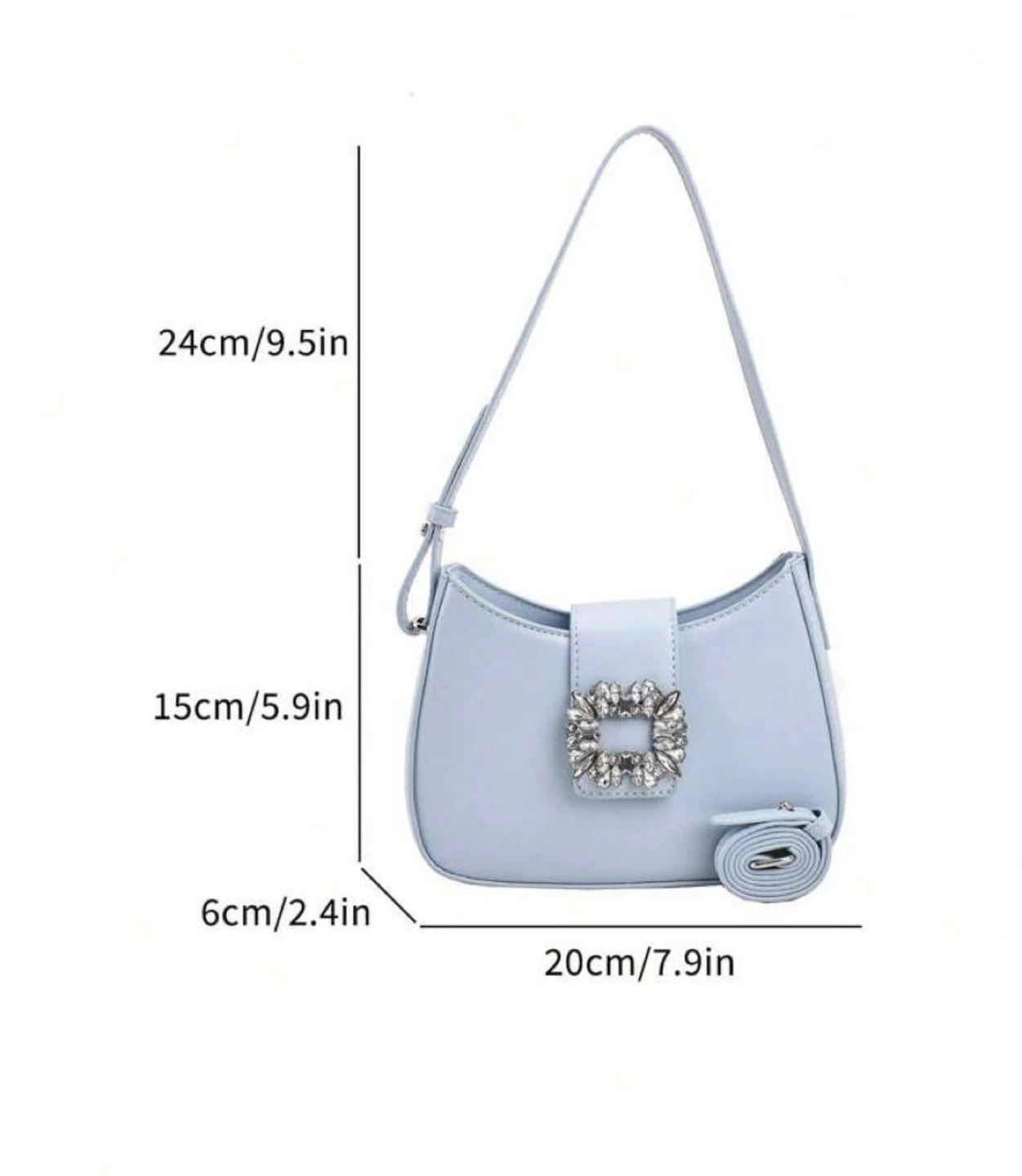 Light Blue Crystal Buckle Shoulder Bag - photo 5