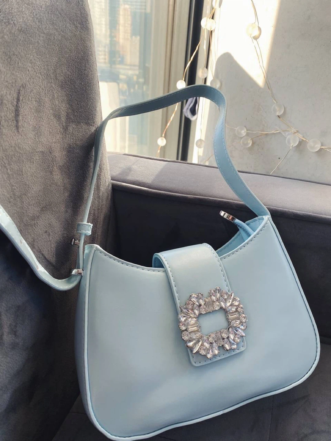 Light Blue Crystal Buckle Shoulder Bag - photo 4