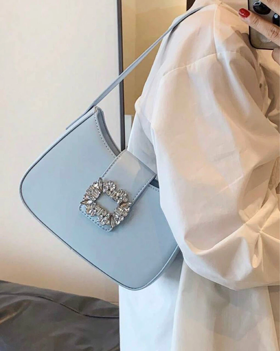 Light Blue Crystal Buckle Shoulder Bag - photo 3