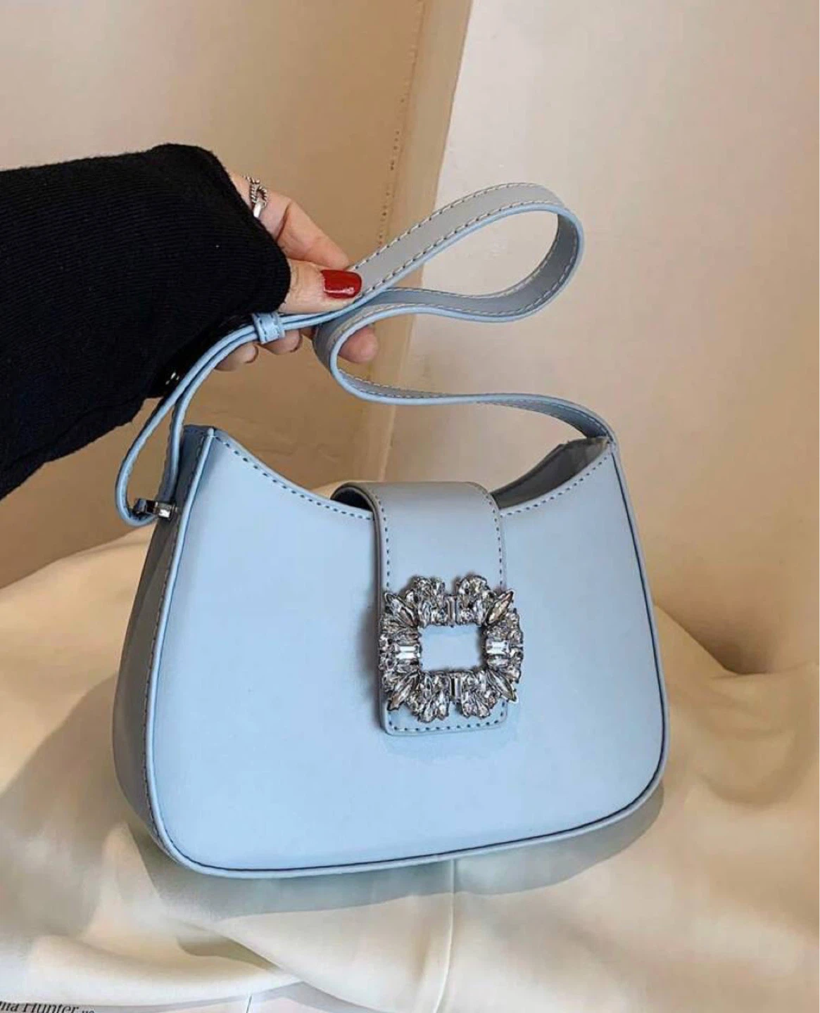 Light Blue Crystal Buckle Shoulder Bag - photo 2