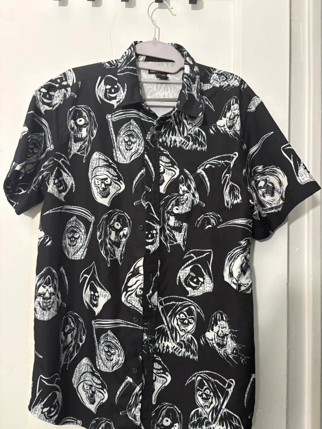 Black Grim Reaper Graphic Button-Up Shirt