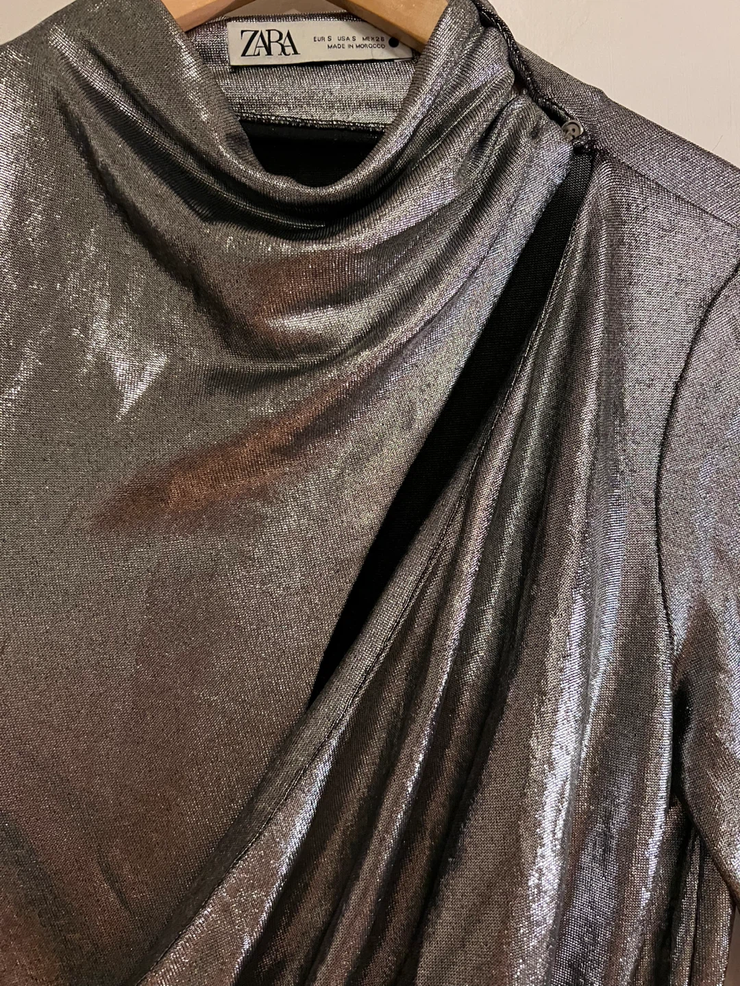 ZARA Metallic Draped Dress - Silver, Size S - photo 2