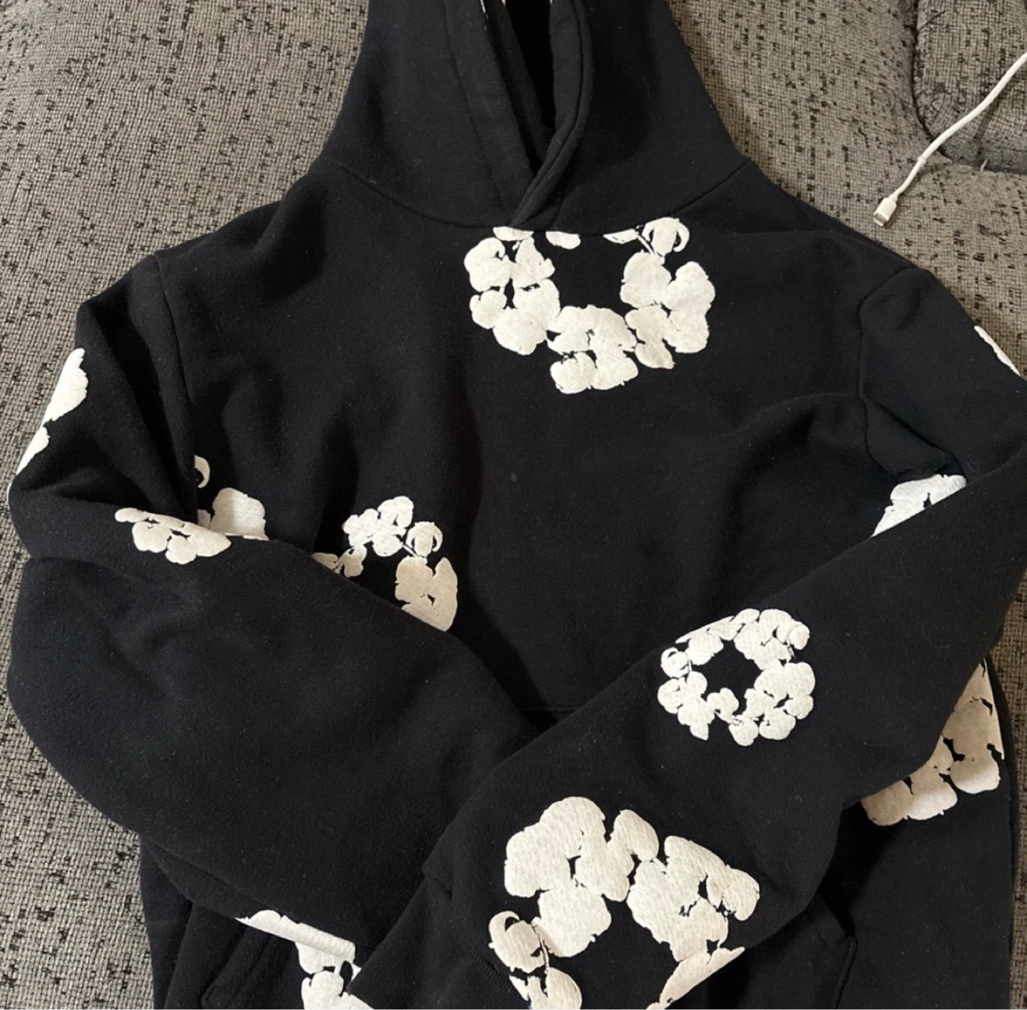 Black Hoodie with White Floral Print