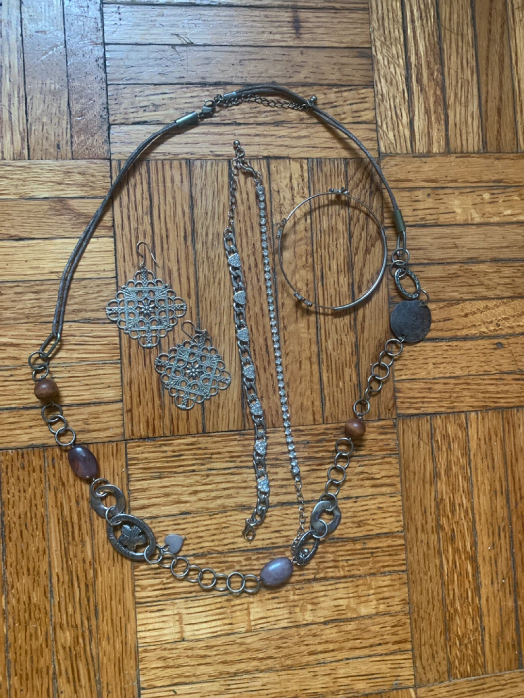 Silver Tone Jewelry Set with Earrings and Bracelets