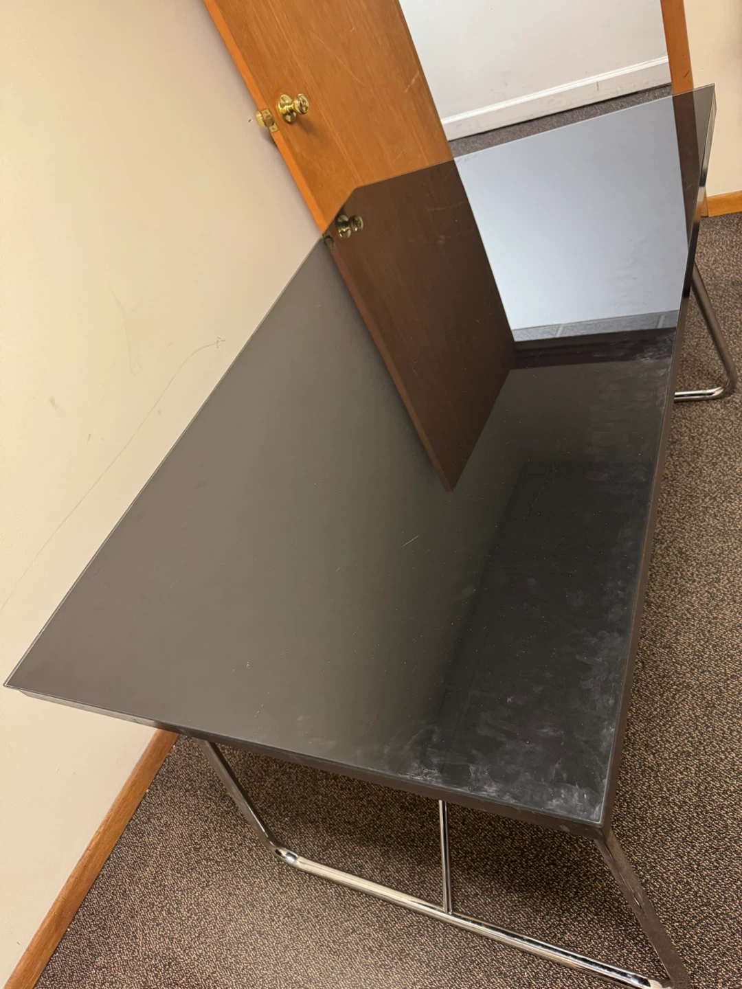 Black Glass Top Desk with Metal Frame - photo 4