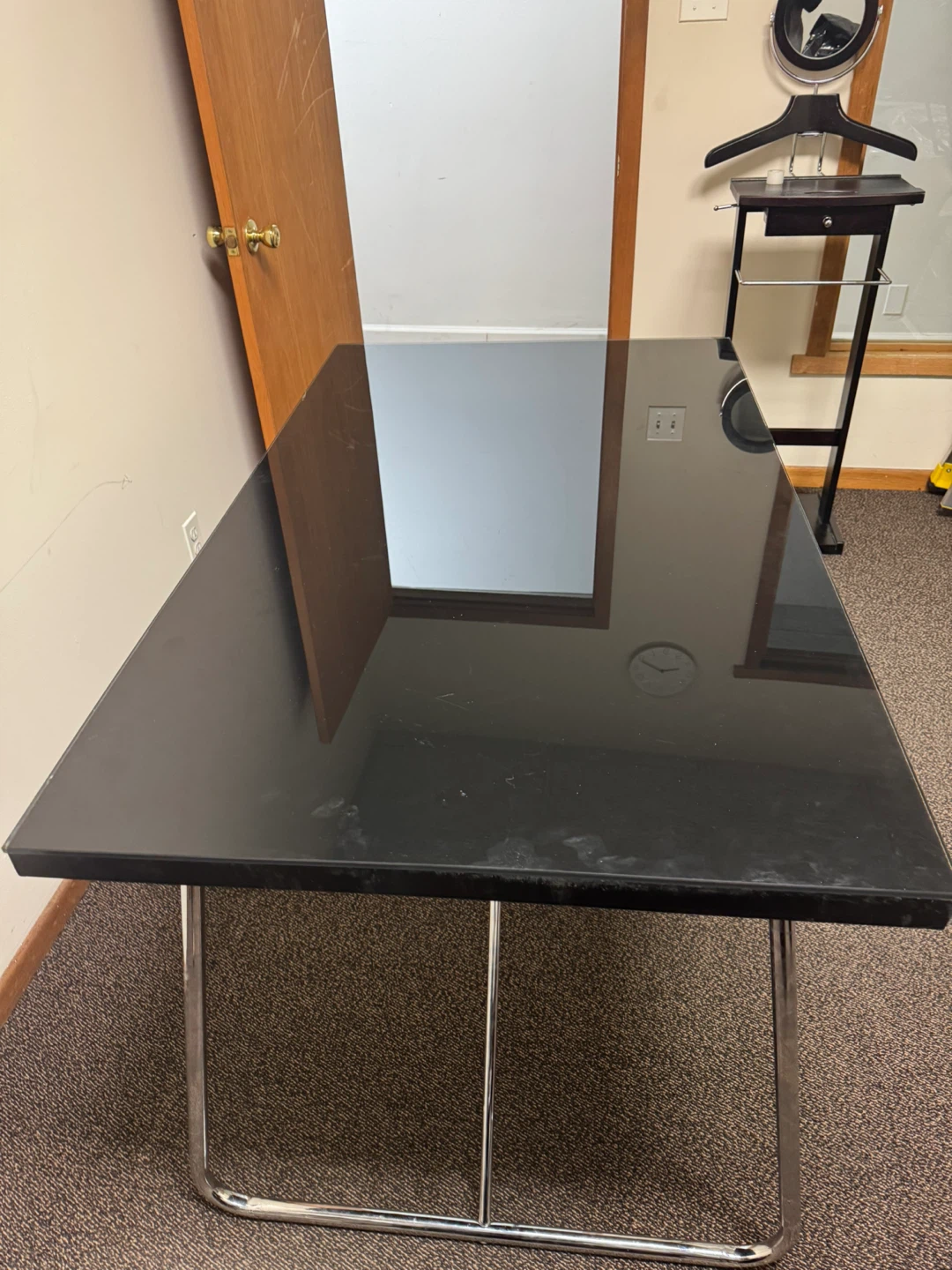 Black Glass Top Desk with Metal Frame - photo 3
