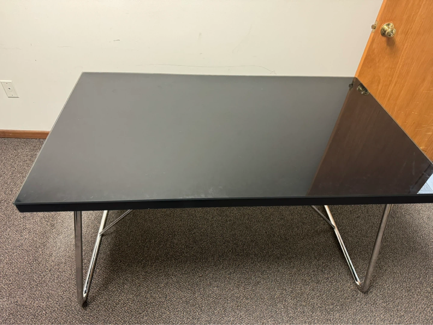 Black Glass Top Desk with Metal Frame - photo 2