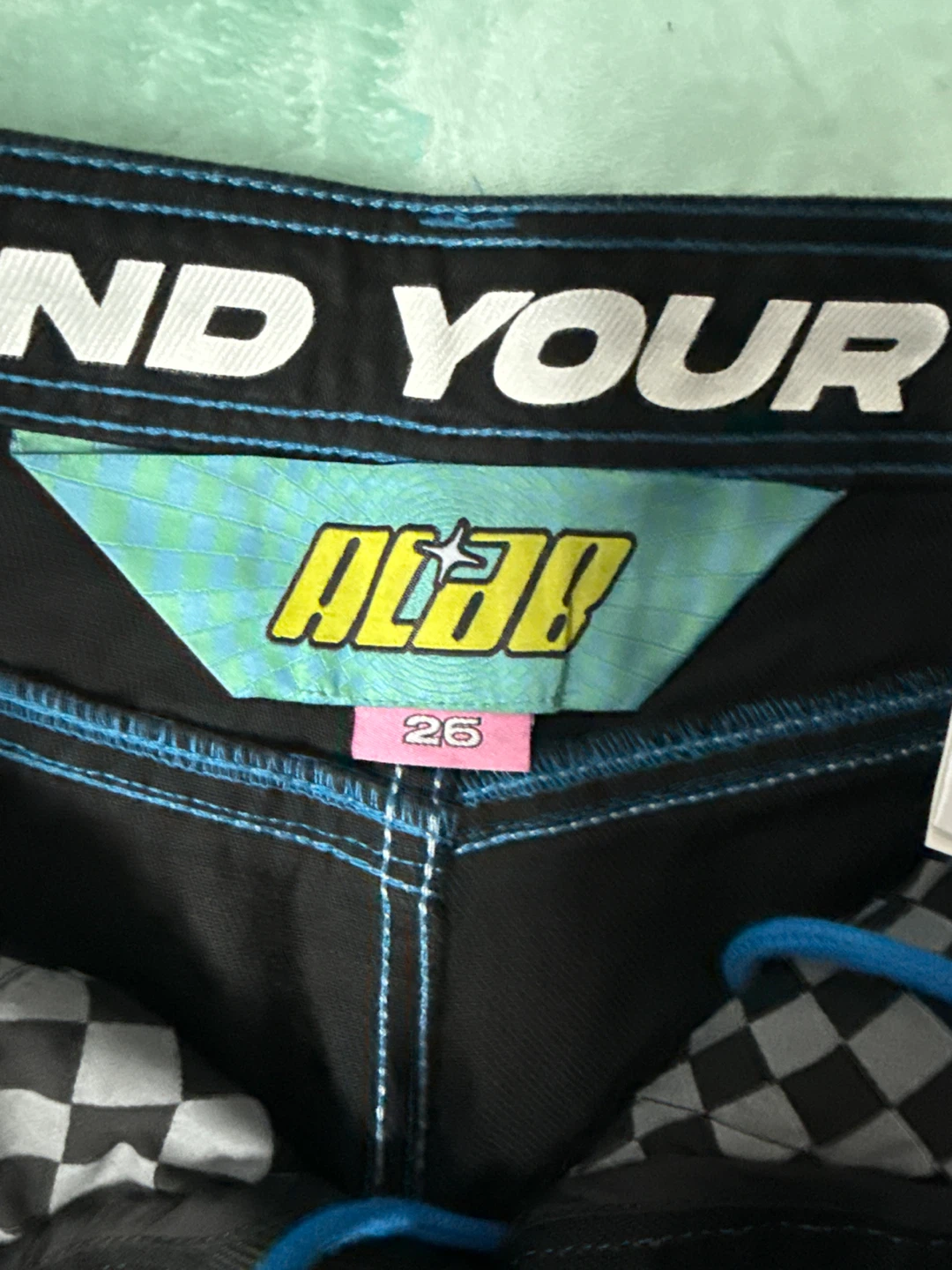 Olab! Black Denim Shorts w/ Character Patches Size 26