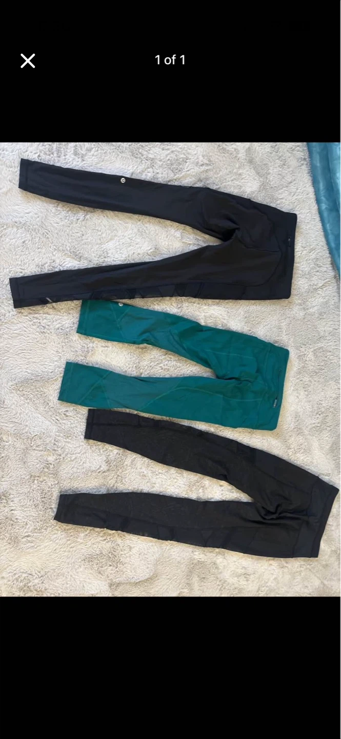 3 Lululemon Leggings - Black and Teal